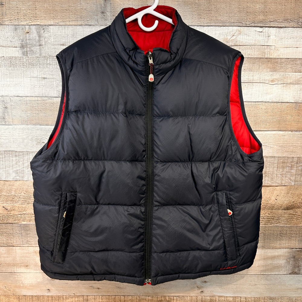 LL Bean Vintage Reversible Goose Down Vest Mens XL Red Black Full Zip Ripstop